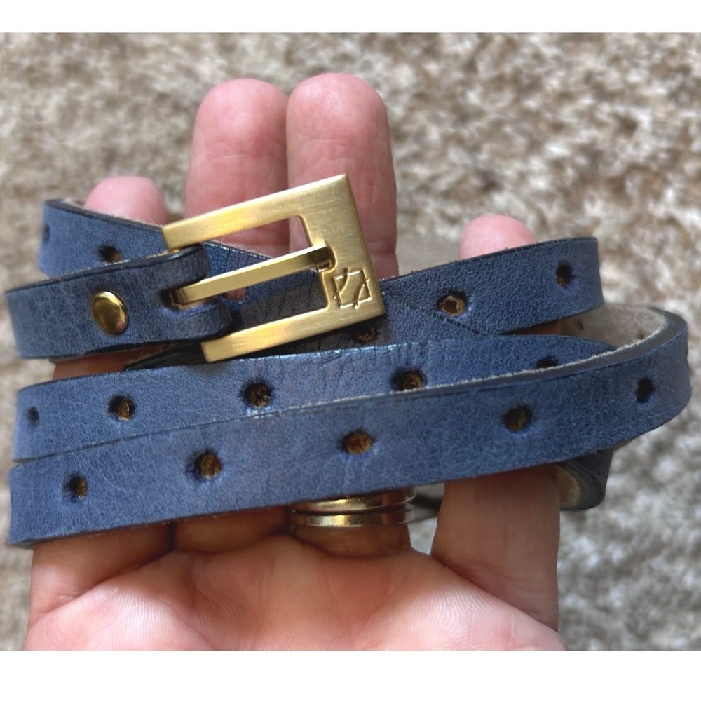 Ada Blue Suede Wrap Belt with Gold Buckle